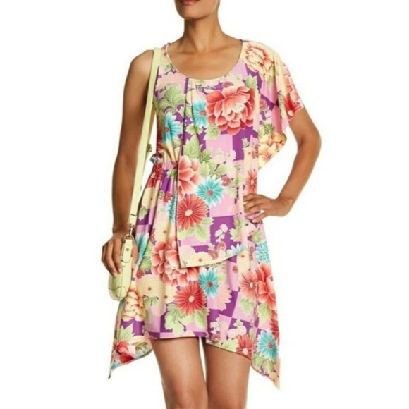 $160 BCBG MAXAZRIA  Flutter Sleeve Sundress Origami Festival Print Sz L - Picture 1 of 16